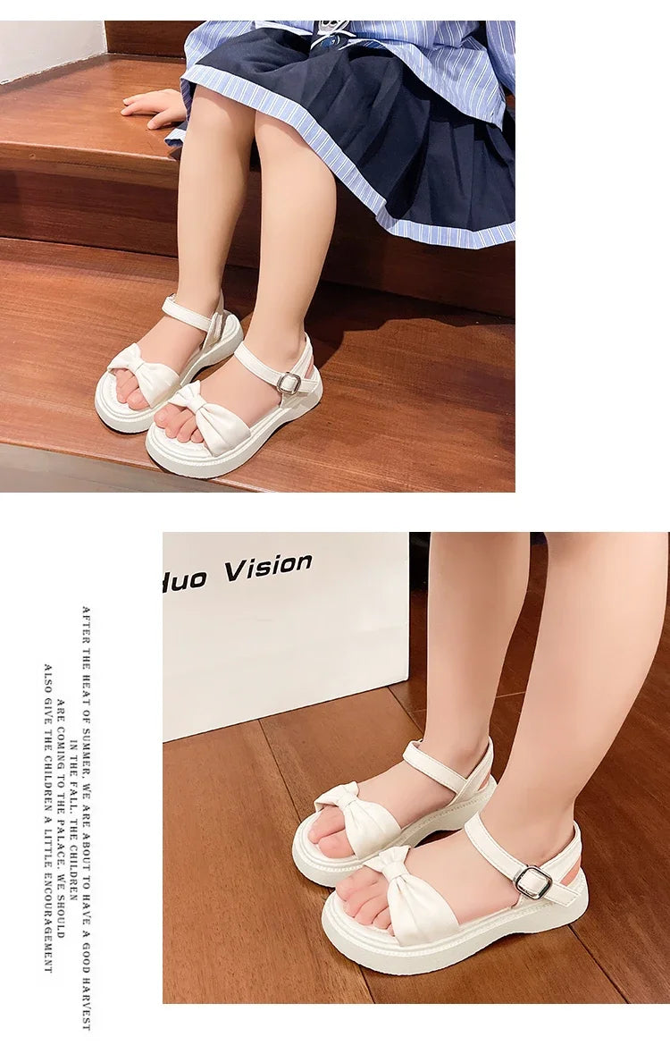 Girls Summer Beach Sandals 2025 New Solid Color Kids Causal Sandals Fashion Sweet Bow School Versatile Children Princess Shoes