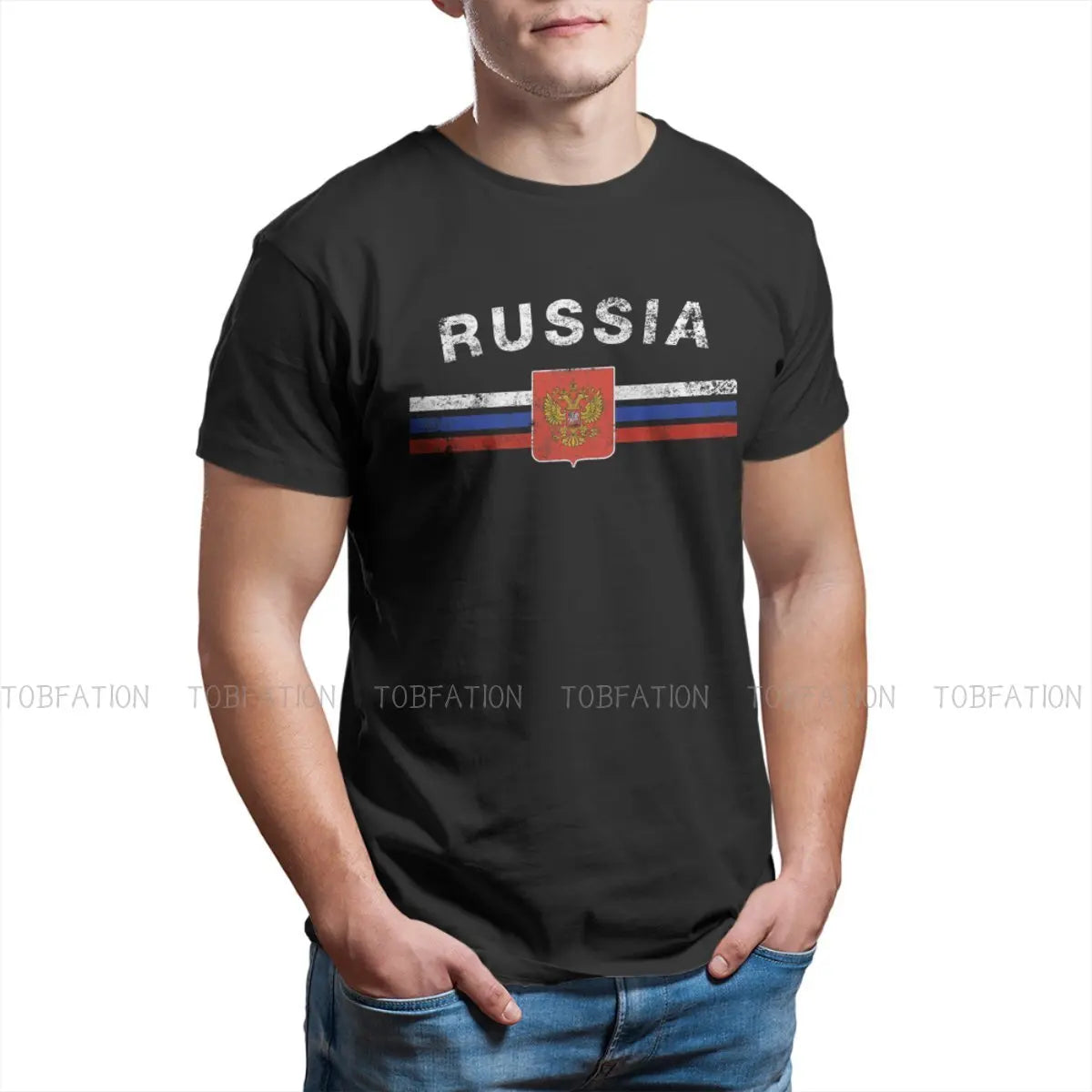 Russian Emblem Russia Flag T Shirt Classic Graphic High Quality Tshirt Loose Crewneck Short Sleeve