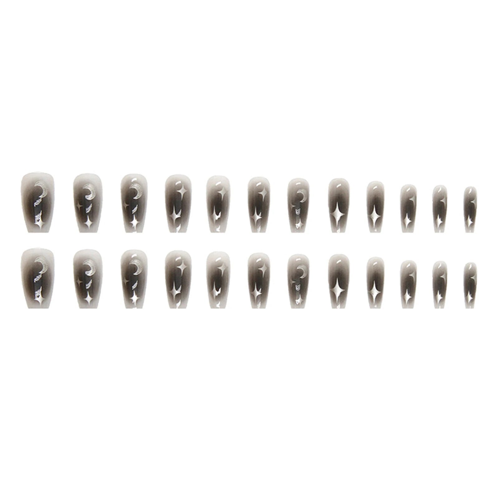 24pcs Y2k Star Press On Nails Gradient Black Mid-length Coffin False Nail Tips Full Cover Moon Designs Fake Nail For Cool Girls