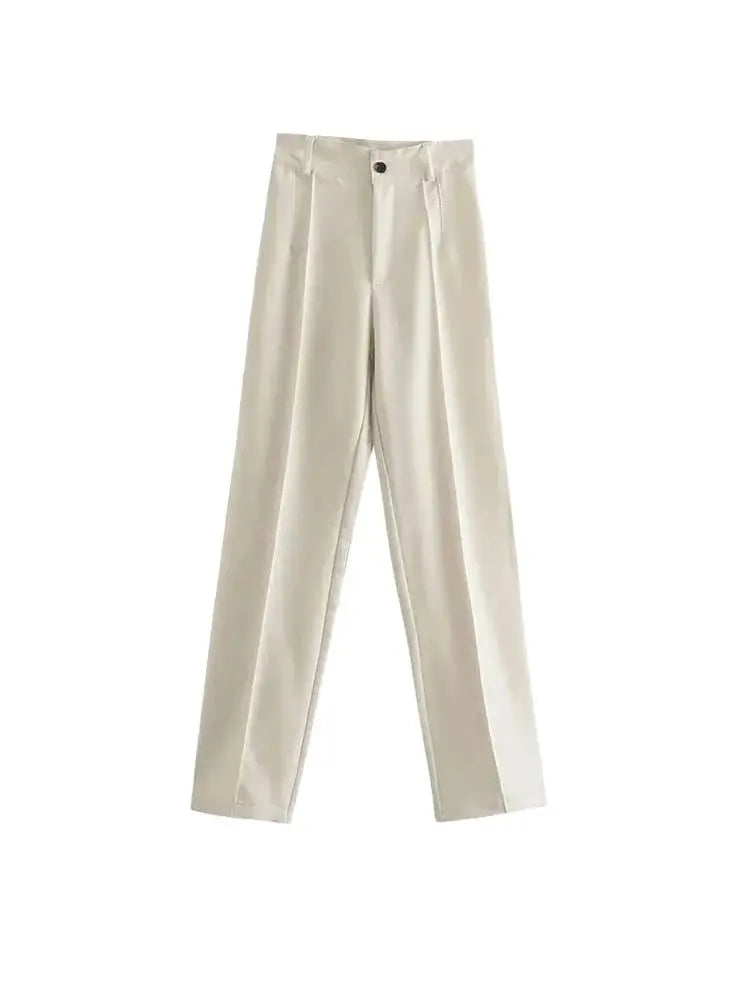 Women Chic Fashion Office Wear Straight Pants Vintage High Waist Zipper Fly Female Trousers Mujer
