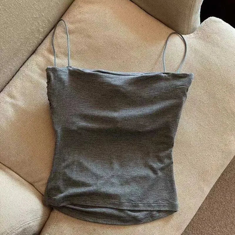 Summer Camisoles Tank Tops Women With Built In Bra  Strap Tanks Vest Sleeveless Tees Cropped Top Solid Color Casual Top