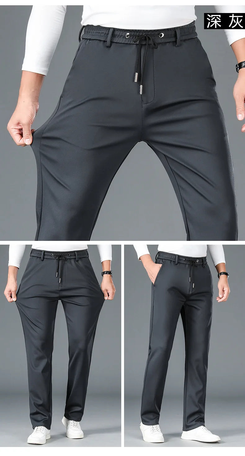10XL Big Size Men's Summer Casual Pants Straight Fit Elastic Waist Trouser Male Classic Office Plus Large Stretch Zipper Pocket