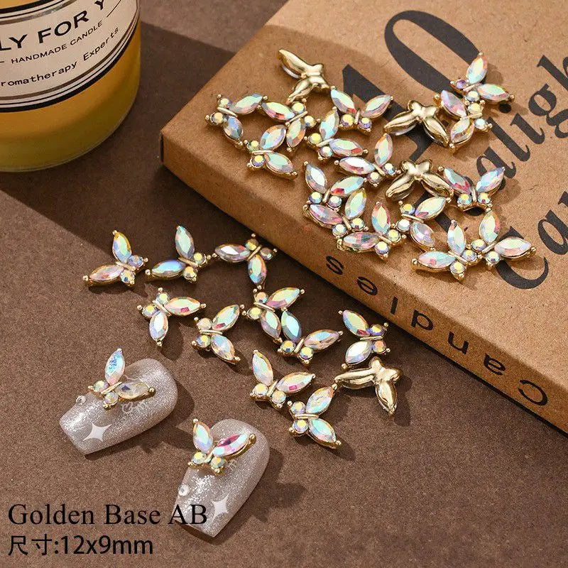 10PCS 3D Mini Crystal Butterfly Nail Art Charms Jewelry Parts Accessories Luxury Alloy Nails Decoration Rhinestones Supplies