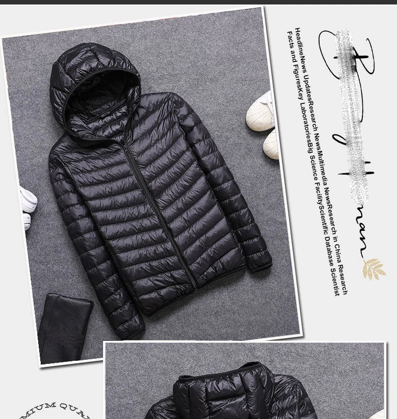 Fashion Brand Ultra Light Duck Down Jacket Mens Korean Streetwear Feather Coat Hooded Down Jacket Warm Men Clothes Spring Autumn