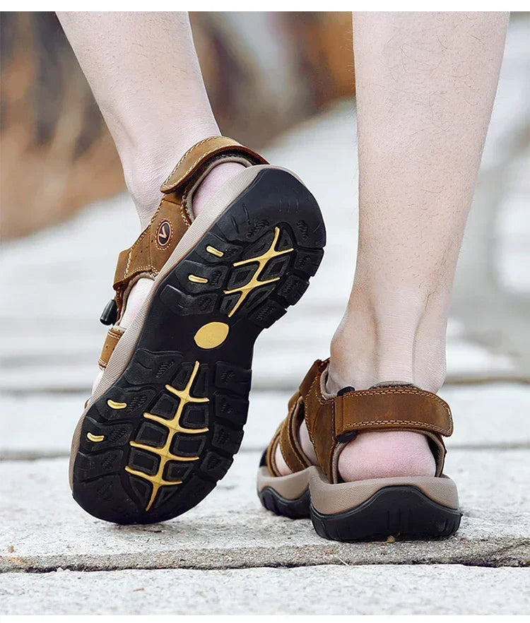 Summer Sandals Leather Outdoor Men Beach Shoes Luxury Breathable Casual Sandal Man Wading Shoes Non-slip Wide lining Slippers