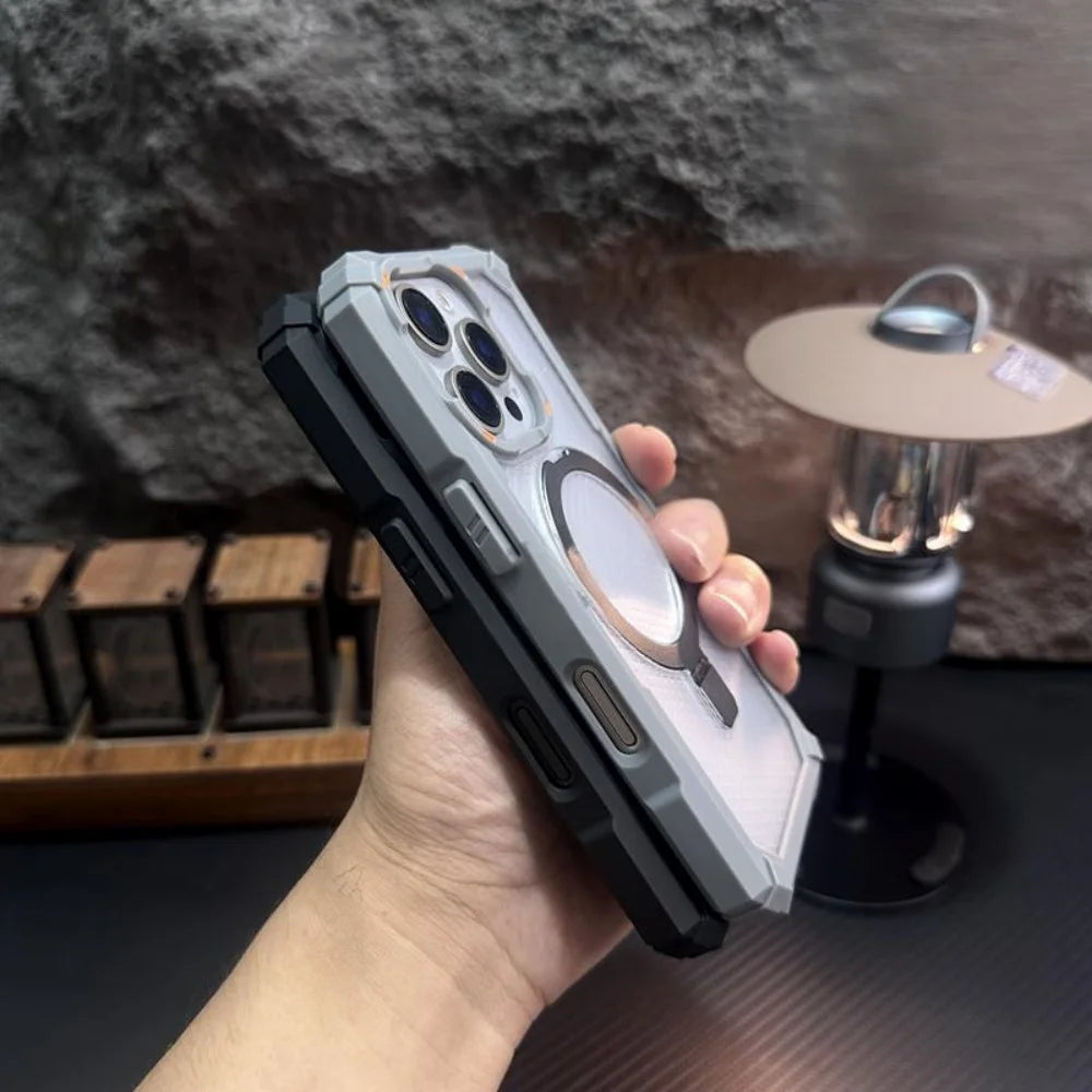 Rugged Shockproof Metal Magnetic Case For iPhone 17 Air 16 15 14 13 12 Pro Max Plus Holder With Camera Glass Ring Armor Cover