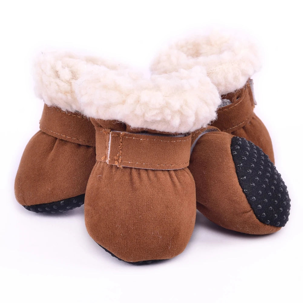 4pcs/Set Plush Dog Boots – Warm Autumn & Winter Pet Shoes