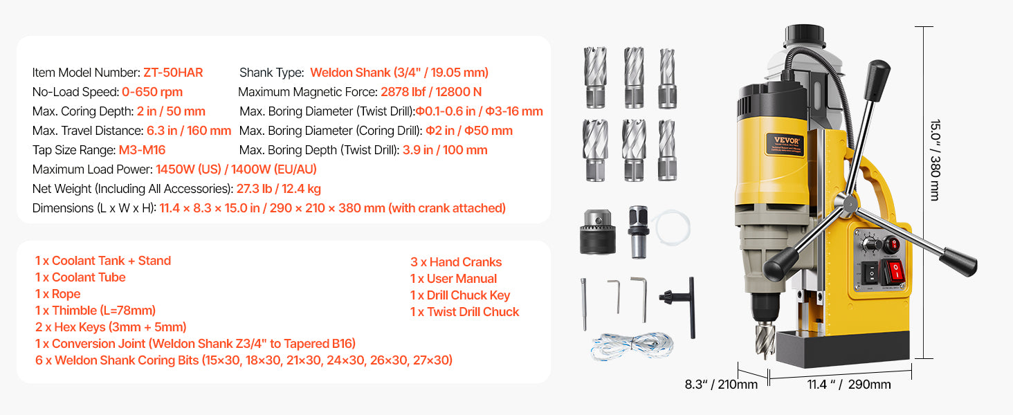 SucceBuy Magnetic Drill Boring Diameter Portable Electric Mag Drill Press Drilling Machine Metal Surface Industrial Improvement