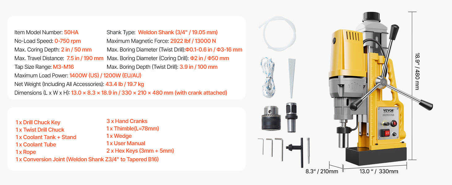 SucceBuy Magnetic Drill Boring Diameter Portable Electric Mag Drill Press Drilling Machine Metal Surface Industrial Improvement